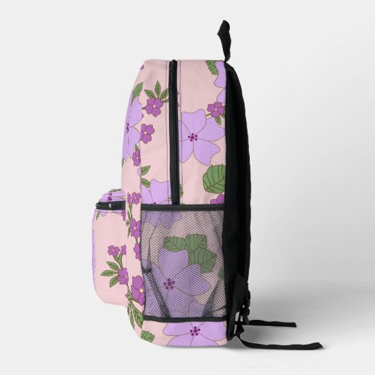 Violette Blumen, Blumenmuster, Muster von Blume Bedruckter Rucksack (Rechts)