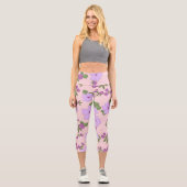 Violette Blumen, Blumenmuster, Muster von Blume Capri Leggings (Vorderseite)