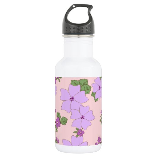 Violette Blumen, Blumenmuster, Muster von Blume Edelstahlflasche (Vorderseite)