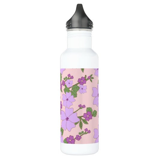 Violette Blumen, Blumenmuster, Muster von Blume Edelstahlflasche (Links)
