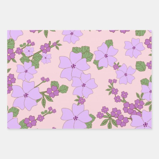 Violette Blumen, Blumenmuster, Muster von Blume Geschenkpapier Set (Vorderseite 2)