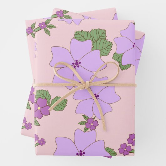 Violette Blumen, Blumenmuster, Muster von Blume Geschenkpapier Set (Beispiel)