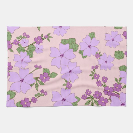 Violette Blumen, Blumenmuster, Muster von Blume Geschirrtuch (Horizontal)