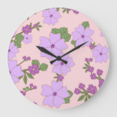 Violette Blumen, Blumenmuster, Muster von Blume Große Wanduhr (Vorderseite)