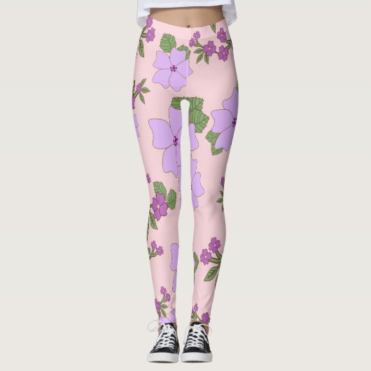 Violette Blumen, Blumenmuster, Muster von Blume Leggings (Vorderseite)