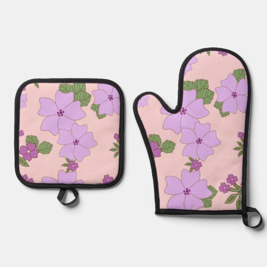 Violette Blumen, Blumenmuster, Muster von Blume Ofenhandschuh & Topflappen-Set (Vorderseite)