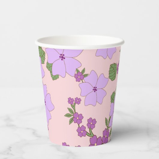 Violette Blumen, Blumenmuster, Muster von Blume Pappbecher (Rückseite)