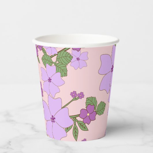 Violette Blumen, Blumenmuster, Muster von Blume Pappbecher (Vorderseite)