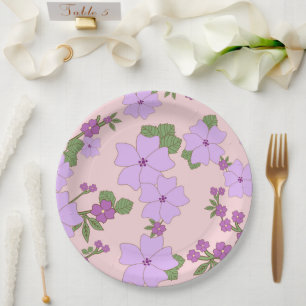 Violette Blumen, Blumenmuster, Muster von Blume Pappteller