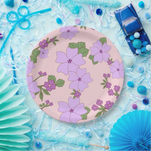 Violette Blumen, Blumenmuster, Muster von Blume Pappteller (Party)