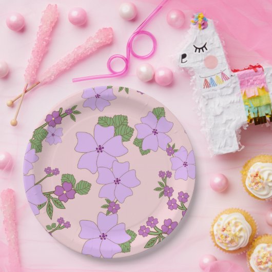 Violette Blumen, Blumenmuster, Muster von Blume Pappteller (Party)