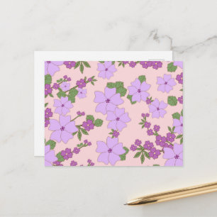 Violette Blumen, Blumenmuster, Muster von Blume Postkarte