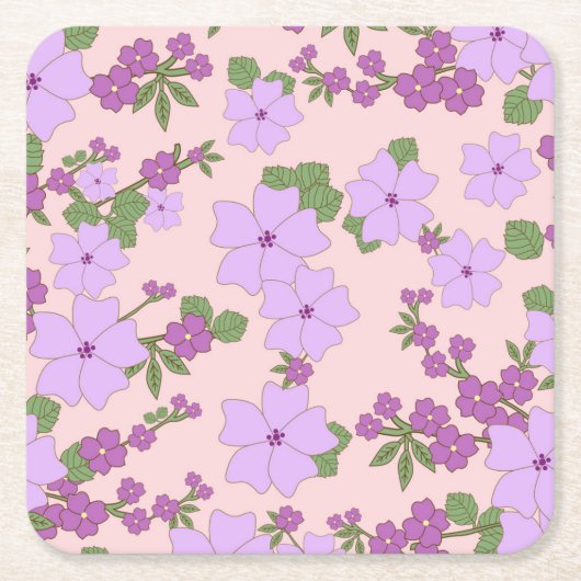 Violette Blumen, Blumenmuster, Muster von Blume Rechteckiger Pappuntersetzer (Vorderseite)