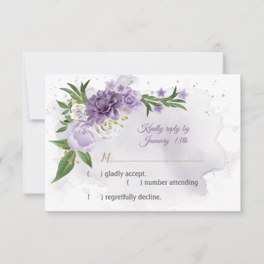 violette Blumen botanisch RSVP Karte (Vorderseite)