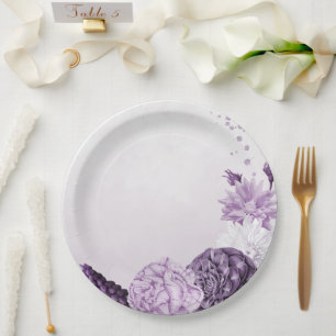 violette Blumen botanische Hochzeit Pappteller