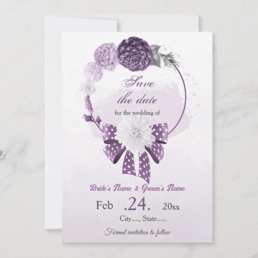 violette Blumen botanische Hochzeit Save The Date (Vorderseite)