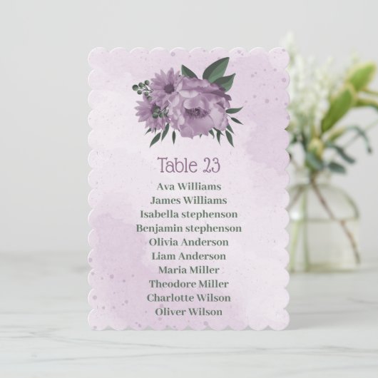 violette Blumen botanische Sitzkarte Einladung (Stehend Vorderseite)