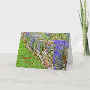Violette Blumen, die über die Steinmauer kaskieren Dankeskarte