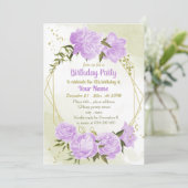 violette Blumen, geometrische Geburtstagsparty Einladung (Stehend Vorderseite)
