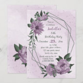 violette Blumen, geometrischer Geburtstag Einladung (Vorne/Hinten)