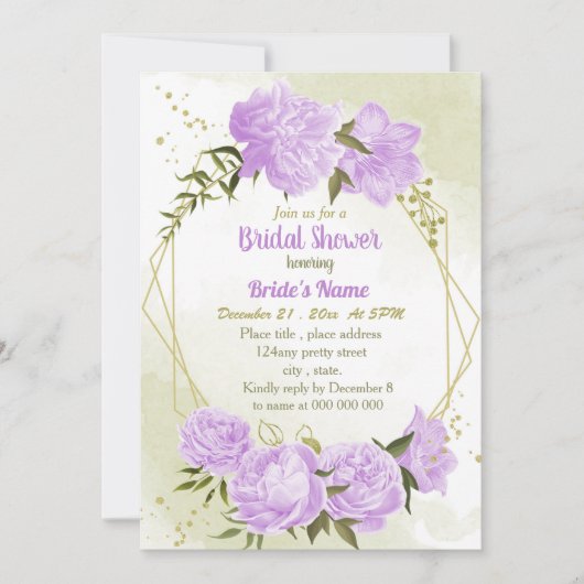 violette Blumen, geometrisches Brautparty Einladung (Vorderseite)