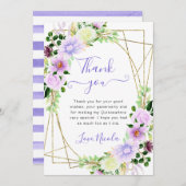 Violette Blumen Gold Rahmen Quinceanera Dankeskarte (Vorne/Hinten)