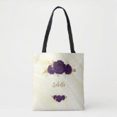 violette Blumen goldene Blätter Marmortüte Tasche (Vorderseite)