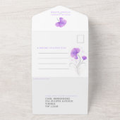 violette Blumen, graue, weiße, wirbelfarbene Hochz All In One Einladung (Außenbereich)