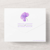 violette Blumen, graue, weiße, wirbelfarbene Hochz All In One Einladung (Rückseite)