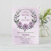 violette Blumen grüne Blätter botanische Hochzeit Einladung (Stehend Vorderseite)