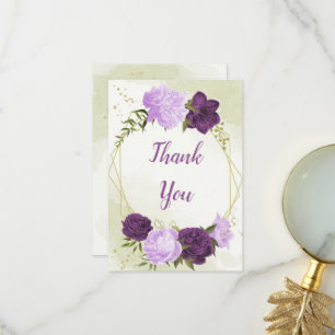 violette Blumen grüne Blätter Hochzeit Dankeskarte