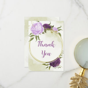 violette Blumen grüne Blätter Hochzeit Dankeskarte