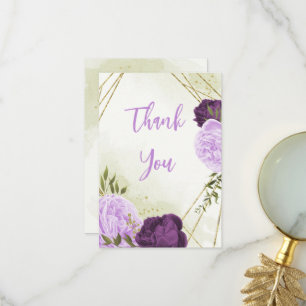 violette Blumen grüne Blätter Hochzeit Dankeskarte