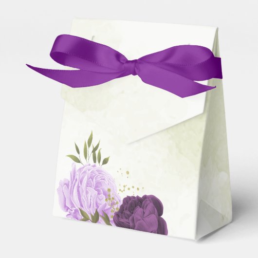 violette Blumen grüne Blätter Hochzeit Geschenkschachtel (Vorderseite)