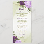 violette Blumen grüne Blätter Hochzeit Menükarte (Vorderseite)