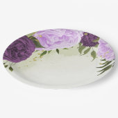 violette Blumen grüne Blätter Hochzeit Pappteller (Schrägansicht)