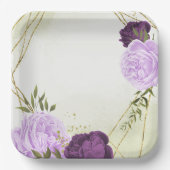 violette Blumen grüne Blätter Hochzeit Pappteller (Vorderseite)