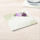 violette Blumen grüne Blätter Hochzeit Rechteckiger Pappuntersetzer (angewinkelt)