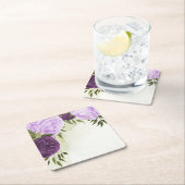 violette Blumen grüne Blätter Hochzeit Rechteckiger Pappuntersetzer (Vor Ort)