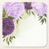 violette Blumen grüne Blätter Hochzeit Rechteckiger Pappuntersetzer (Vorderseite)
