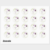 violette Blumen grüne Blätter Hochzeit Runder Aufkleber (Blatt)