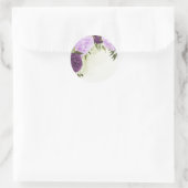 violette Blumen grüne Blätter Hochzeit Runder Aufkleber (Tasche)