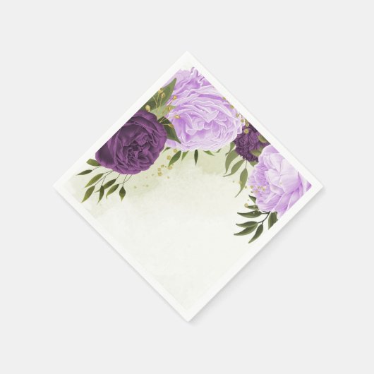 violette Blumen grüne Blätter Hochzeit Serviette (Ecke)