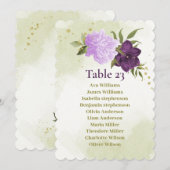 violette Blumen, grüne Blätter, Sitzkarte Einladung (Vorne/Hinten)