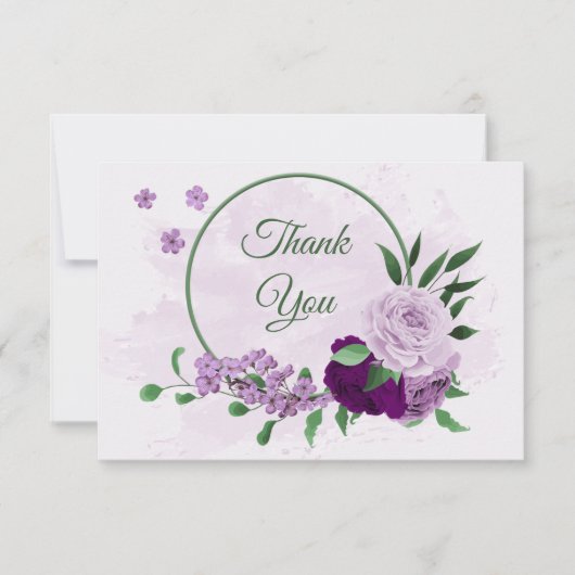 Violette Blumen Grüne Hochzeit Dankeskarte (Vorderseite)