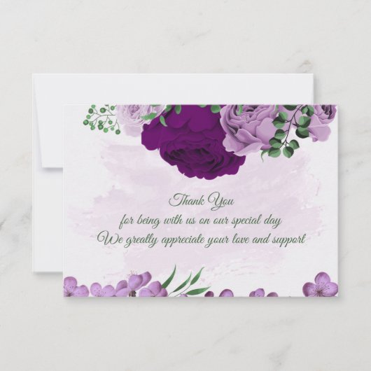Violette Blumen Grüne Hochzeit Dankeskarte (Vorderseite)