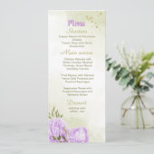 Violette Blumen Grüne Hochzeit Menükarte (Stehend Vorderseite)