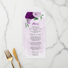 Violette Blumen Grüne Hochzeit Menükarte