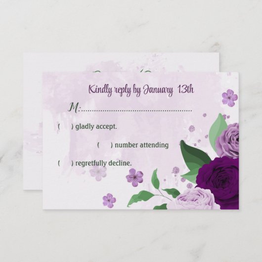 Violette Blumen Grüne Hochzeit RSVP Karte (Vorne/Hinten)