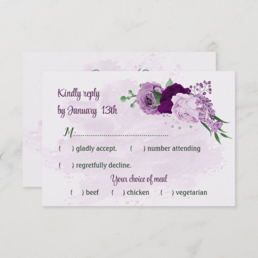 Violette Blumen Grüne Hochzeit RSVP Karte (Vorne/Hinten)